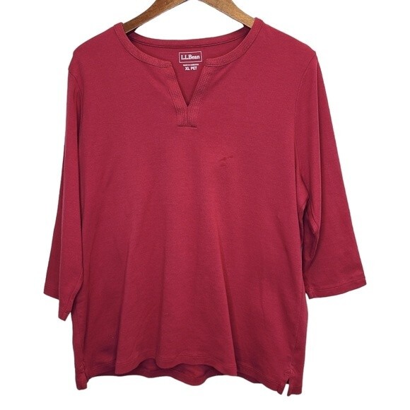 L.L. Bean Women's XL Petite Red Cotton Sliptneck Three Quarter Sleeve Tunic Tee - Picture 1 of 6